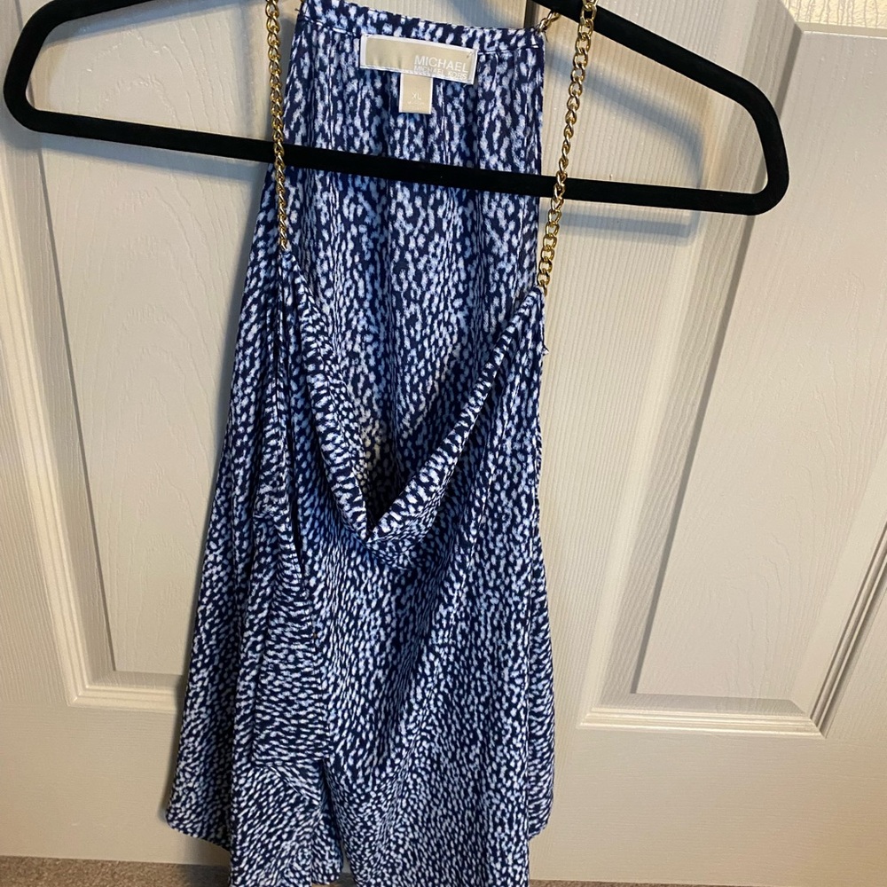New never worn Blue print Beautiful Michael Kors Blouse with gold Chain straps.